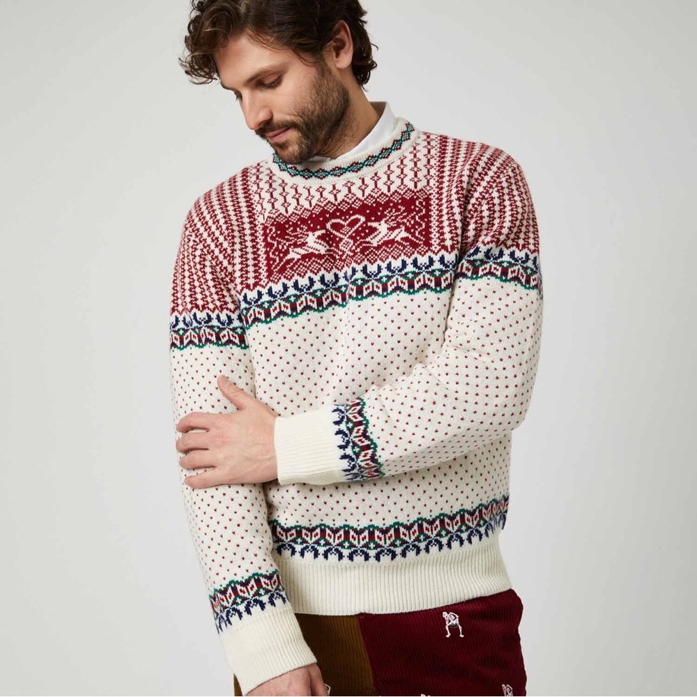 NWT ROWING BLAZERS CASHMERE NORDIC FAIRISLE SWEATER CREAM